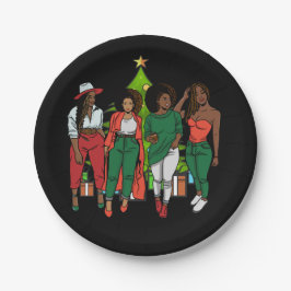 Melanin Sistas Christmas Tree & Gifts Black Girls Pappteller