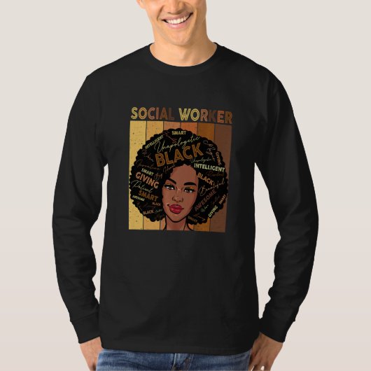 Melanin Social Worker Afro Hair Black History Mont T-Shirt (Vorderseite)