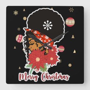 Melanin Weihnachten Schwarze Königin Melanin Frau Quadratische Wanduhr