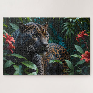 Melanistischer Jaguar in den Dschungelroten Blume Puzzle