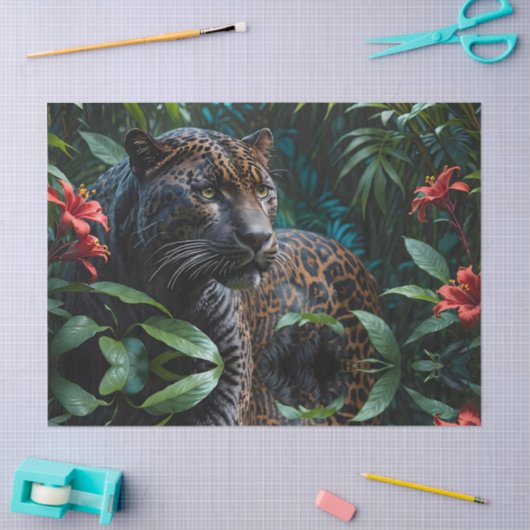 Melanistischer Jaguar in den Dschungelroten Blume Seidenpapier (Basteln)
