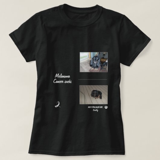 Melanom-Haustiertribut Zwei-Foto-Layout T-Shirt (Design vorne)