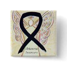 Melanoma Awareness Ribbon Angel Custom Button