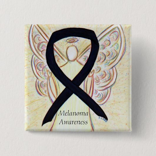 Melanoma Awareness Ribbon Angel Custom Button (Vorderseite)