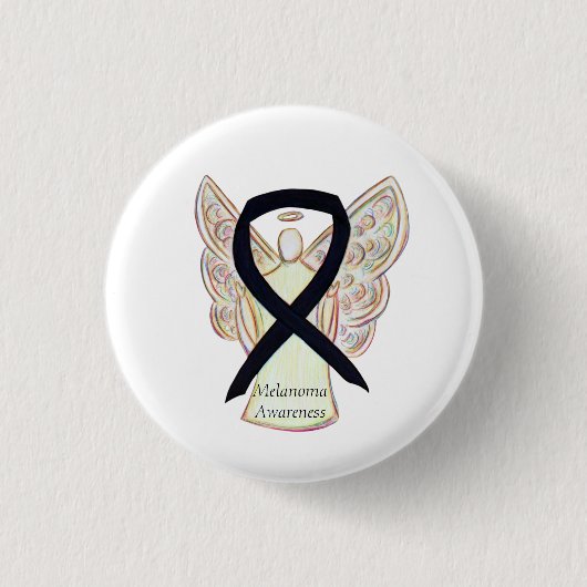 Melanoma Awareness Ribbon Angel Custom Button (Vorderseite)