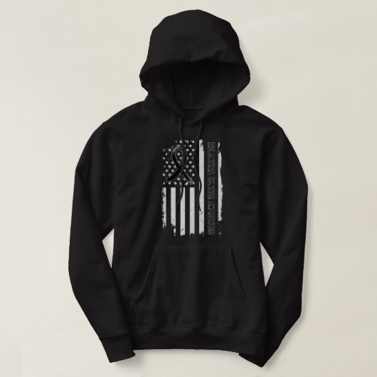 Melanoma Cancer Awareness American Flag - Black Ri Hoodie (Design vorne)