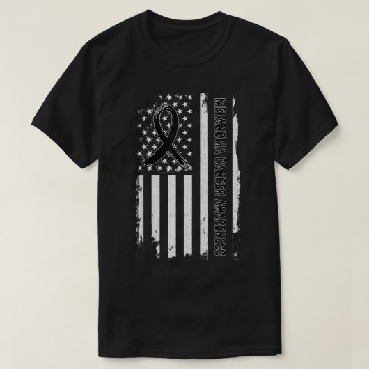 Melanoma Cancer Awareness American Flag - Black Ri T-Shirt (Design vorne)