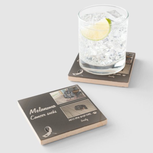 Melanoma Pet Memorial Photo Layout Steinuntersetzer (Seitenansicht)