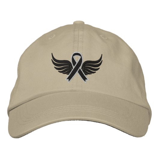 Melanoma Ribbon Wings Bestickte Kappe (Vorderseite)