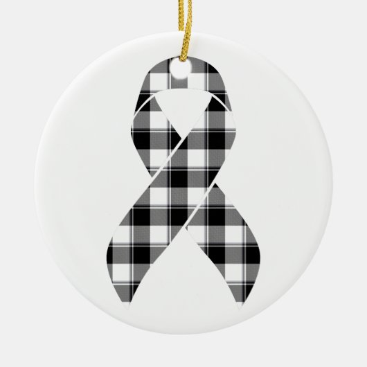 Melanoma Skin Cancer Awareness Plaid Black Ribbon  Keramik Ornament (Vorne)