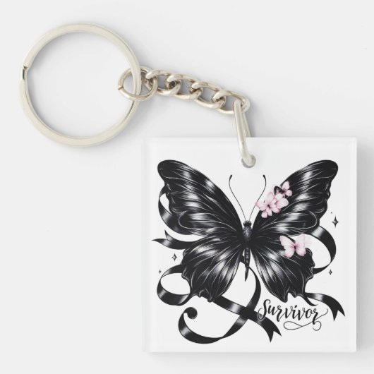 Melanoma Survivor - Schwarzer Schmetterling Schlüsselanhänger (Vorderseite)