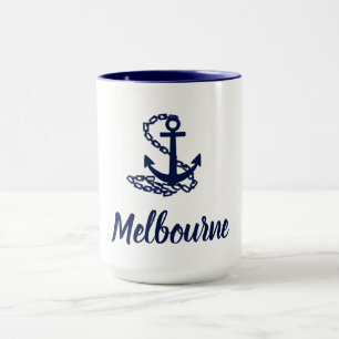 Melbourne Anchor - maritimer Stil Blau und Weiß Tasse