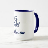 Melbourne Anchor - maritimer Stil Blau und Weiß Tasse (VorderseiteRechts)