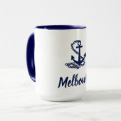 Melbourne Anchor - maritimer Stil Blau und Weiß Tasse (Vorderseite Links)