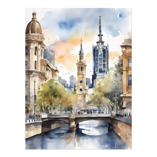 Melbourne Aquarellkunst Fotodruck (Vorne)