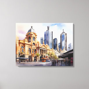 Melbourne Aquarellkunst Leinwanddruck