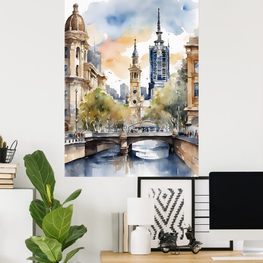 Melbourne Aquarellkunst Poster (Heimbüro)