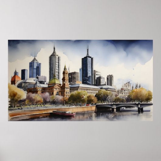 Melbourne Aquarellkunst Poster (Vorne)