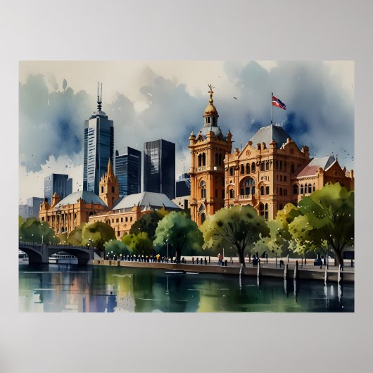 Melbourne Aquarellkunst Poster (Vorne)