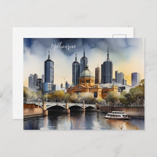 Melbourne Aquarellkunst Postkarte (Vorne/Hinten)