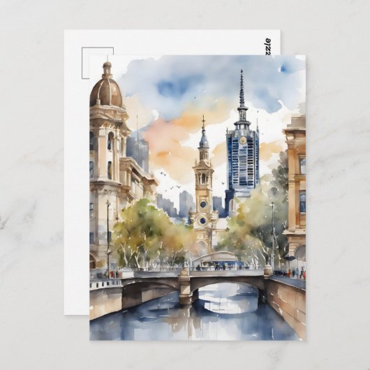 Melbourne Aquarellkunst Postkarte (Vorne/Hinten)