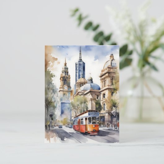Melbourne Aquarellkunst Postkarte (Stehend Vorderseite)