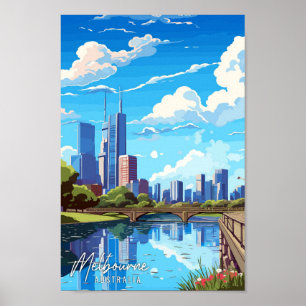 Melbourne Aussie Art Vintage Illustration Poster