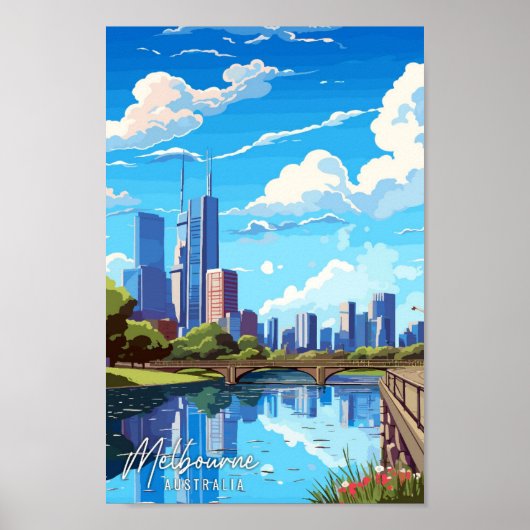 Melbourne Aussie Art Vintage Illustration Poster (Vorne)