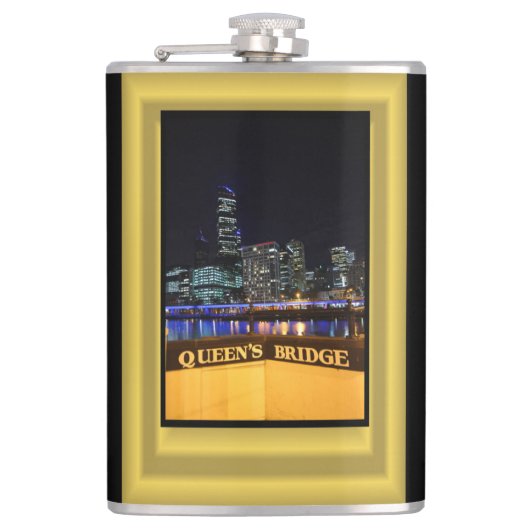 Melbourne Australia CBD Lights over Queen's Bridge Flachmann (Vorderseite)