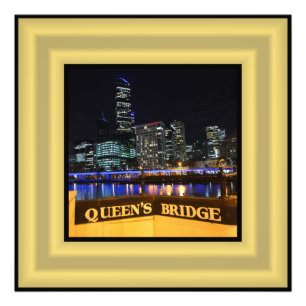 Melbourne Australia CBD Lights over Queen's Bridge Fotodruck