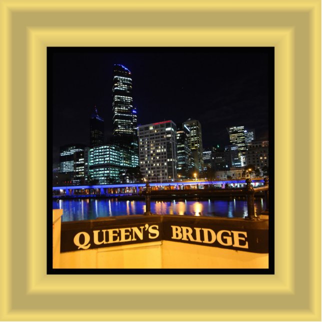 Melbourne Australia CBD Lights over Queen's Bridge Fotoskulptur Magnet (Vorne)