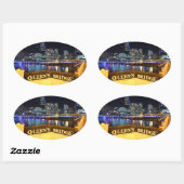 Melbourne Australia CBD Lights over Queen's Bridge Ovaler Aufkleber (Blatt)