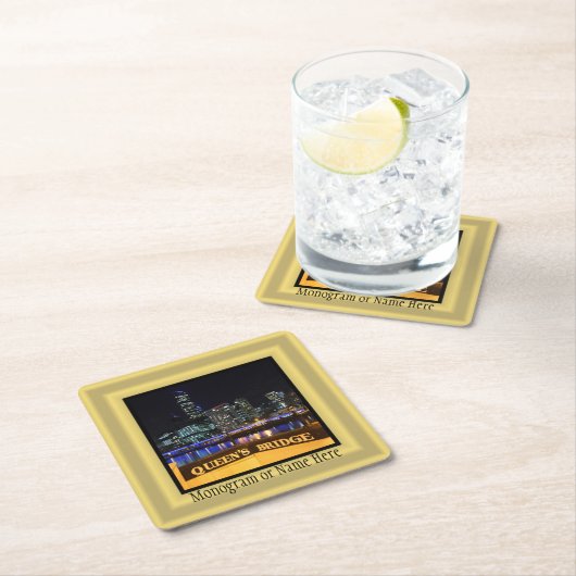 Melbourne Australia CBD Lights over Queen's Bridge Rechteckiger Pappuntersetzer (Vor Ort)