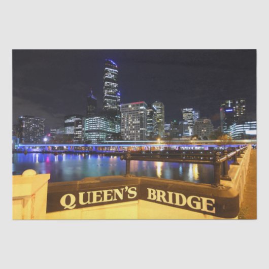 Melbourne Australia CBD Lights over Queen's Bridge Seidenpapier (Vorderseite)