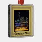 Melbourne Australia CBD Lights over Queen's Bridge Silbernes Ornament (Rechts)