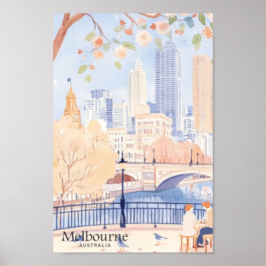 Melbourne Australia Gouache Illustration Travel Poster (Vorne)