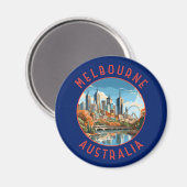 Melbourne Australia Retro Distressed Circle Magnet (Vorderseite/Rückseite)