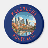 Melbourne Australia Retro Distressed Circle Magnet (Vorne)
