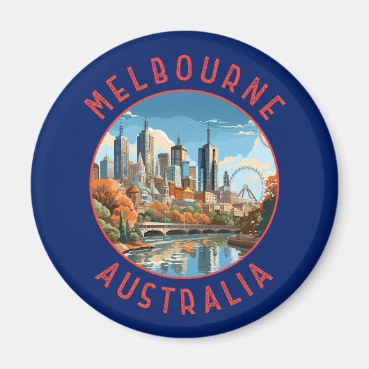Melbourne Australia Retro Distressed Circle Magnet (Vorne)