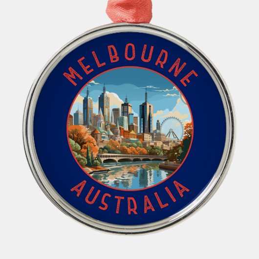 Melbourne Australia Retro Distressed Circle Ornament Aus Metall (Vorne)