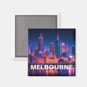 Melbourne Australia Skyline Night Magnet (Vorderseite/Rückseite)