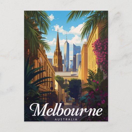 Melbourne Australia Skyline Retro Travel Postkarte (Vorderseite)