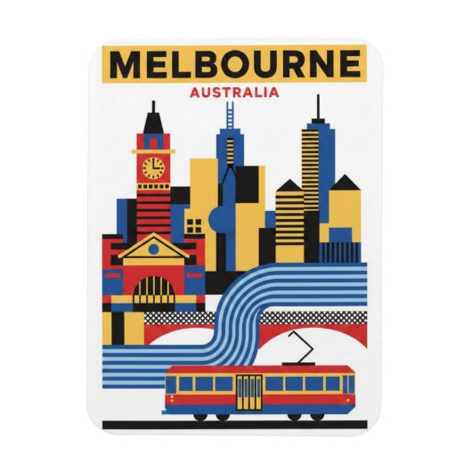 Melbourne Australia Skyline Travel Magnet (Vertikal)