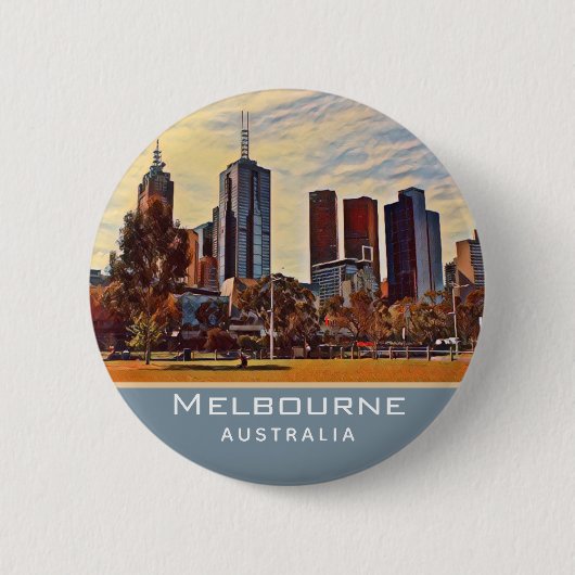 Melbourne Australia Skyline Watercolor Art Button (Vorderseite)