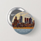 Melbourne Australia Skyline Watercolor Art Button (Vorne & Hinten)