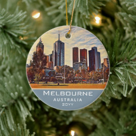 Melbourne Australia Skyline Watercolor Art Keramik Ornament