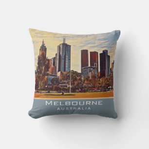 Melbourne Australia Skyline Watercolor Art Kissen