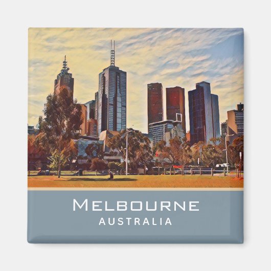 Melbourne Australia Skyline Watercolor Art Magnet (Vorne)