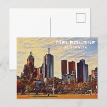 Melbourne Australia Skyline Watercolor Art