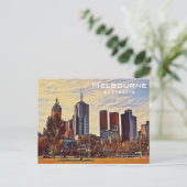 Melbourne Australia Skyline Watercolor Art Postkarte (Stehend Vorderseite)